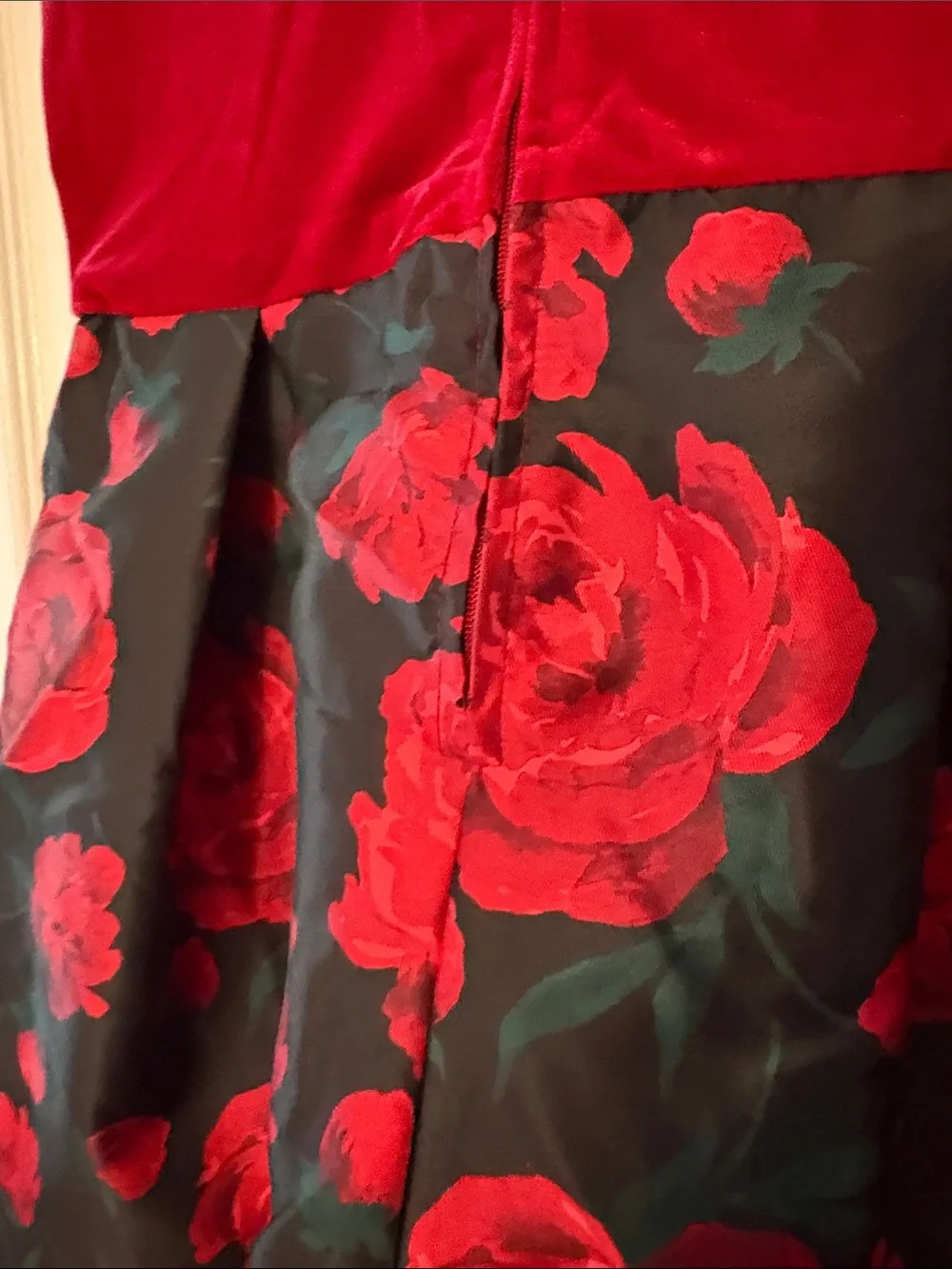 The Children's Place Red Velvet Bodice Black Skirt Floral Fit-and-Flare Dress
